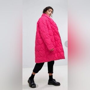 Lazy Oaf Vibrant Reversible Pink Black Puffer Coat Small